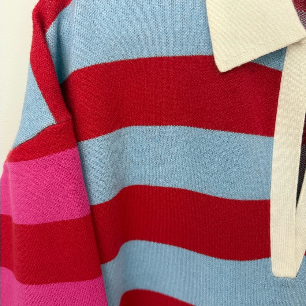 NWOT ANTHROPOLOGIE Maeve Red and Blue Striped Polo - Picture 3 of 6
